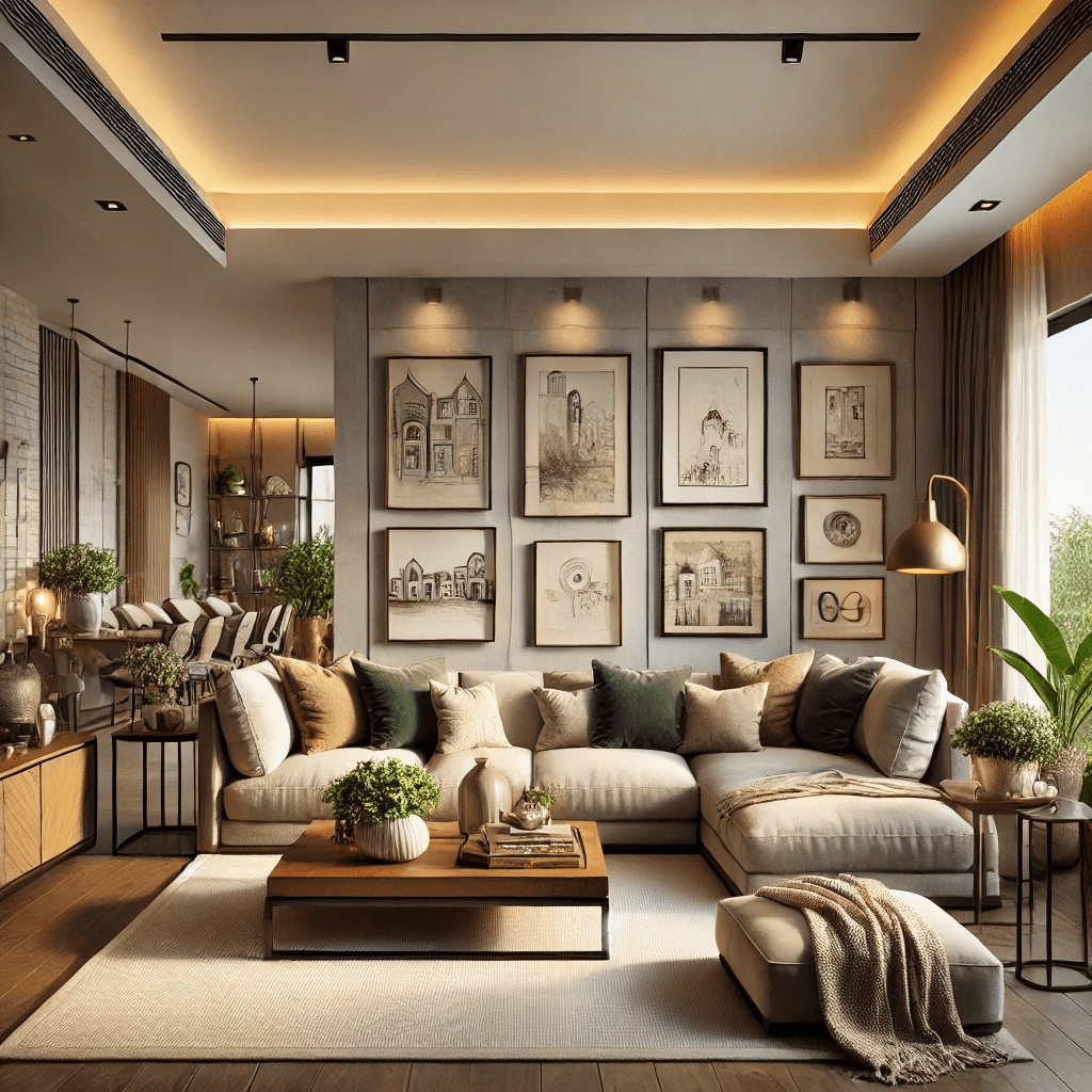 A beautifully designed living room for a Panipat home, featuring modular furniture, warm tones, and thoughtful decor elements.

