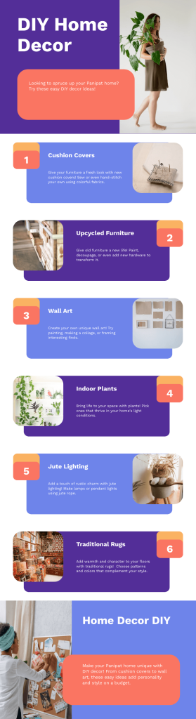 An infographic summarizing key tips for decluttering and redesigning homes in Panipat, featuring vibrant icons and actionable steps.

